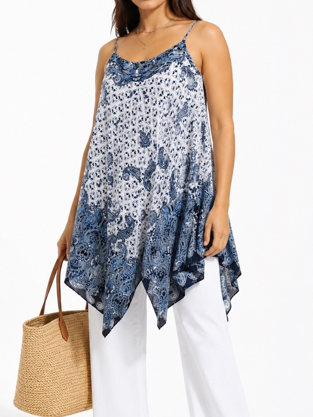 Boston Proper Asymmetric Hem Maxi Dress Paisley Print Into The Blue 16